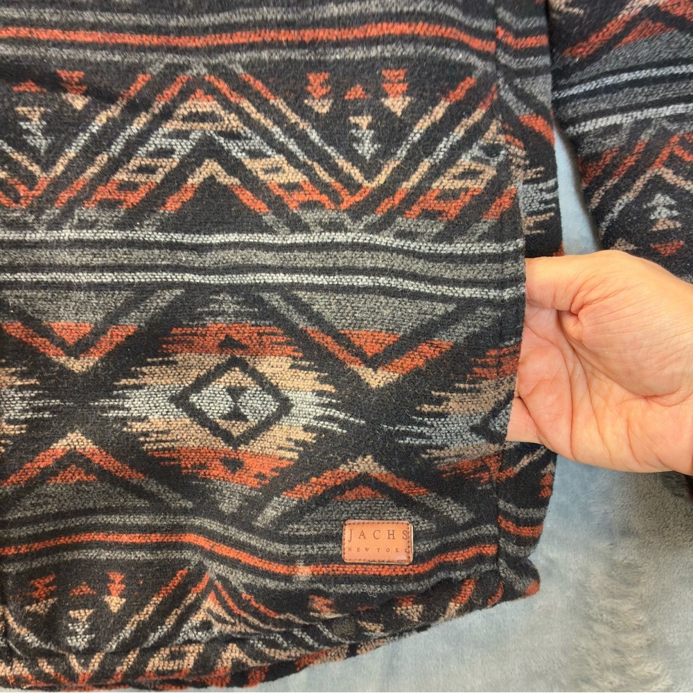 Jachs Sherpa Lined Aztec Jacket Size Large Wool Faux Fur Warm Shacket Southwest - Picture 9 of 16